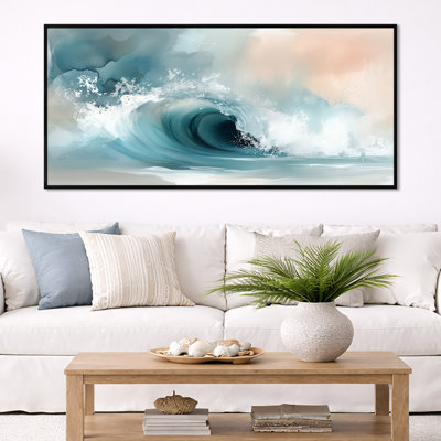 «White Green White and Green Powerful Crashing Wave III», reproduction encadrée nautique, art sur toile serein
