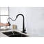 Robinet d'évier de cuisine en noir mat, rétractable, empreinte digitale, monté sur le comptoir, robinets noirs à installation simple, finition, fixation à un trou, température de l'eau facile à contrôler-189638402
