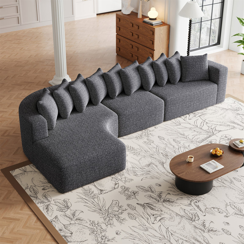 Ensemble de canapé modulaire en chenille de 131,1 pouces, Gris, Orienté à gauche (vu de face)