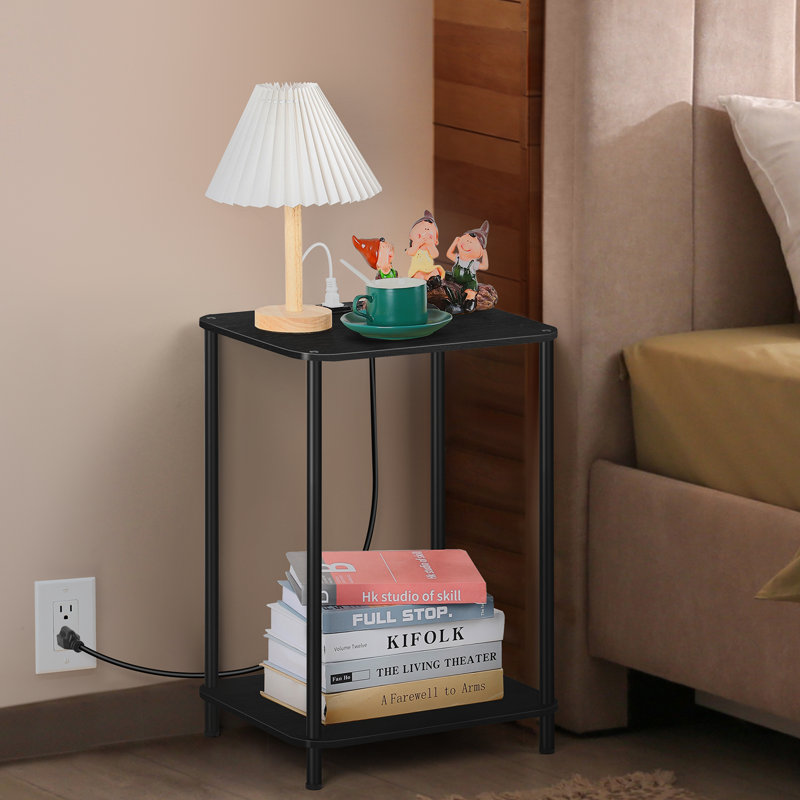 Table d'appoint carrée arrondie - noire avec station de charge