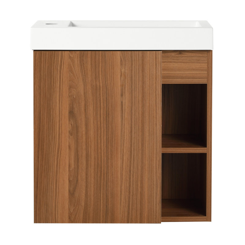 Meuble-lavabo mural sophistiqué avec des caractéristiques haut de gamme pour des espaces élégants, Chêne
