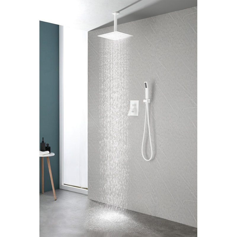 Rain Shower Head High Pressure Rainfall Showerhead Water Saving, White