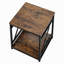 Table de bout, table d'appoint carrée à 2 niveaux avec tablettes de rangement ouvertes, table de chevet moderne avec structure en X en métal, canapé-lit en bois pour salon, chambre à coucher, bureau, dortoir, brun