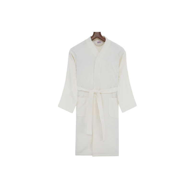 Peignoir 100% coton mi-mollet garçon avec poches, Crème