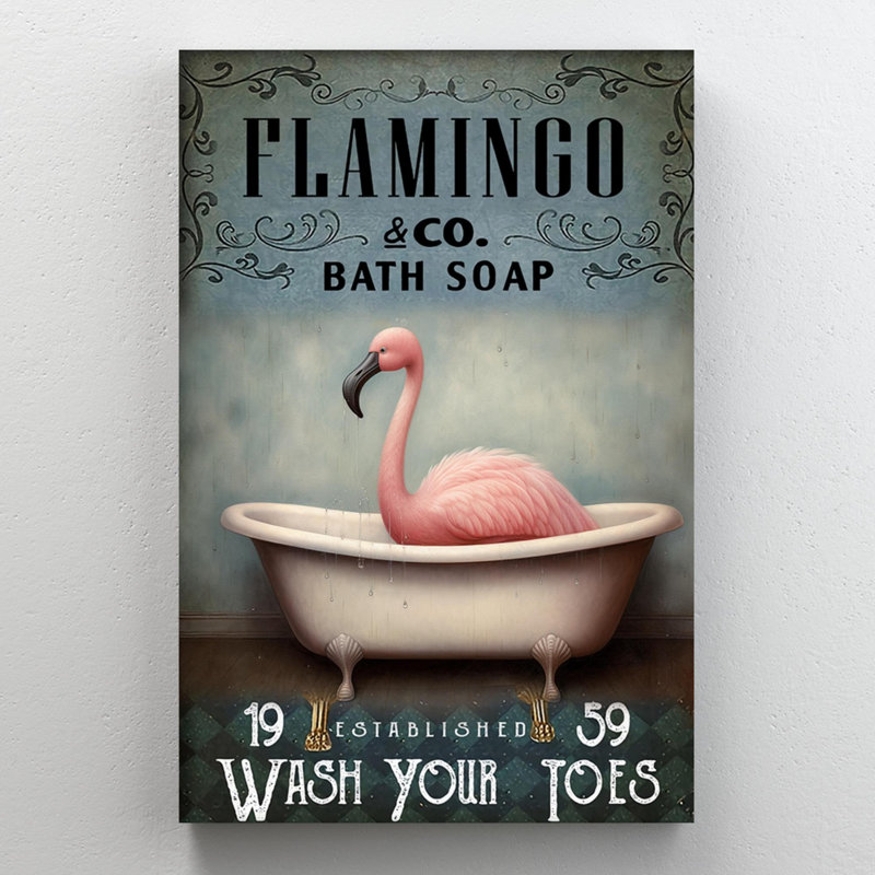 Flamingo Bath Soap - 1 pièce, reproduction d'art graphique sur toile tendue, H 20 po x l 16 po x P 1,25 po