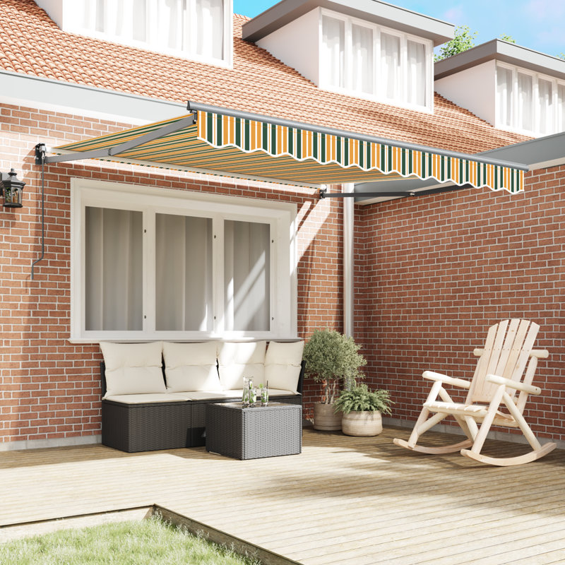 Brayden Studio Retractable Patio Awning, 350 cm W x 250 cm D, Yellow Striped