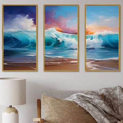 Shoreline Waves Sunset 2 - Coastal Waves Wall Art
