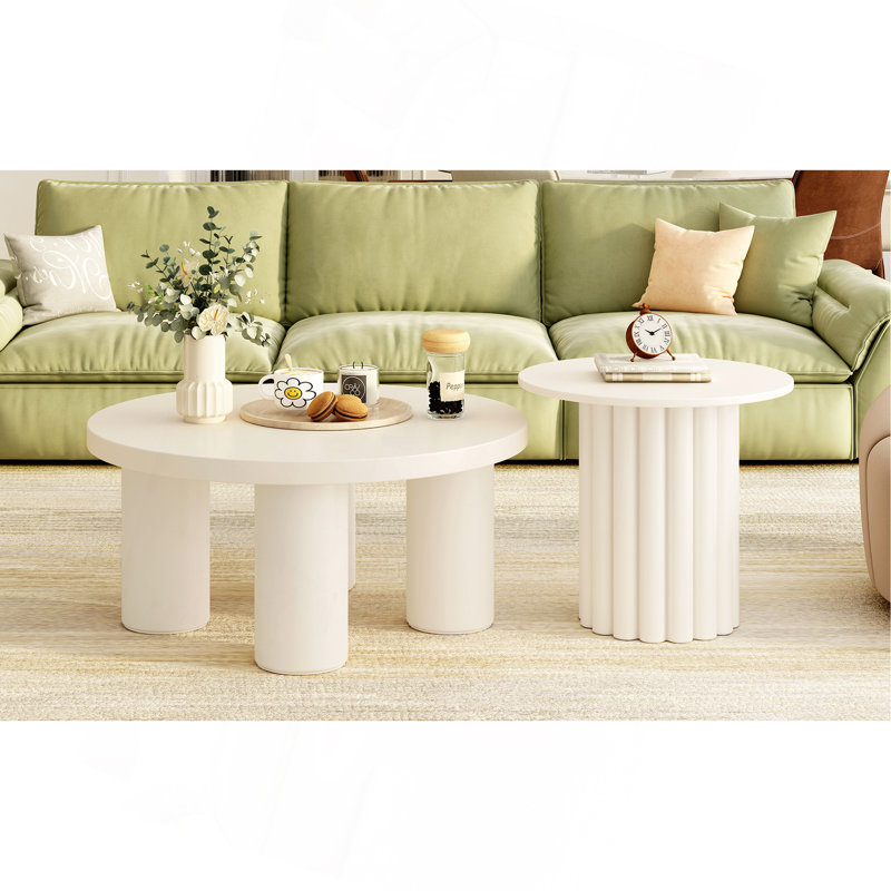 Ensemble de 2 tables basses rondes avec pieds cylindriques et 1 table de bout pour le salon U-Can