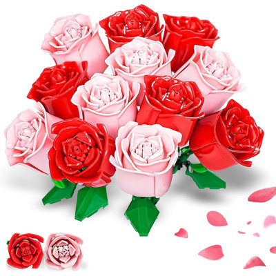 Rose Flower Building Block Set, 744 Pieces, DIY Home Decor Artif...