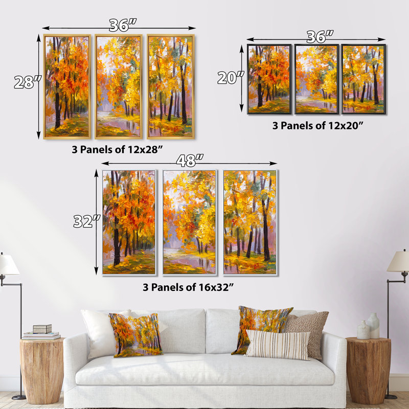 «Full Of Fallen Leaves», ensemble d'art mural sur toile encadré paysage, Noir, H 28 po x l 36 po x P 1 po