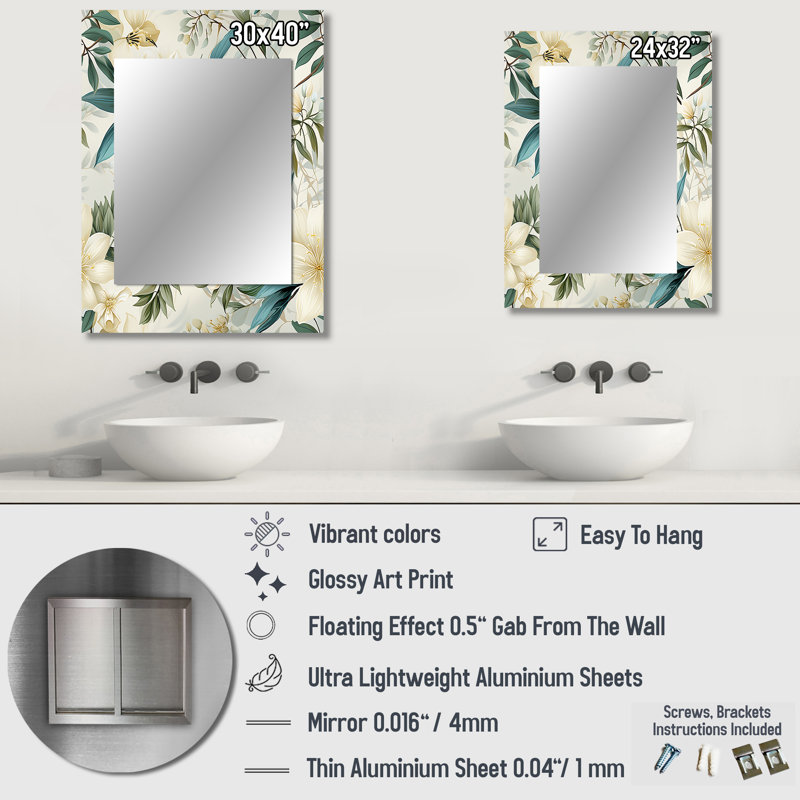 Motif tropical de Zelel Serene Botanics - miroir décoratif tropical, botanique, miroir mural floral, reproduction d'art