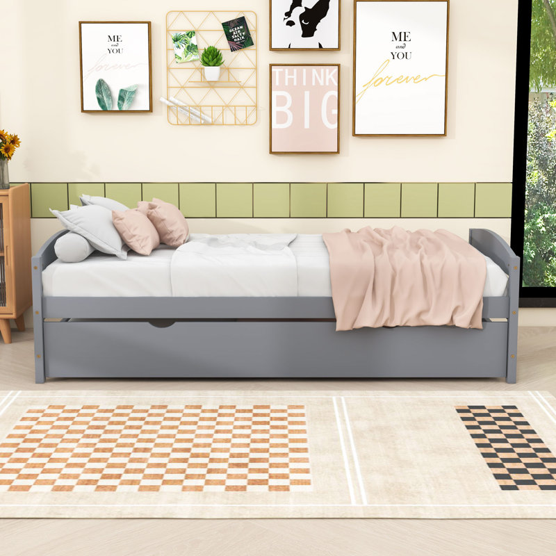 Lit plateforme simple avec lit gigogne simple, Gris