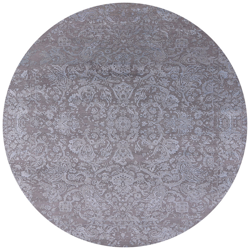 Tapis gris à motif floral Hulett, Rond 6 pi