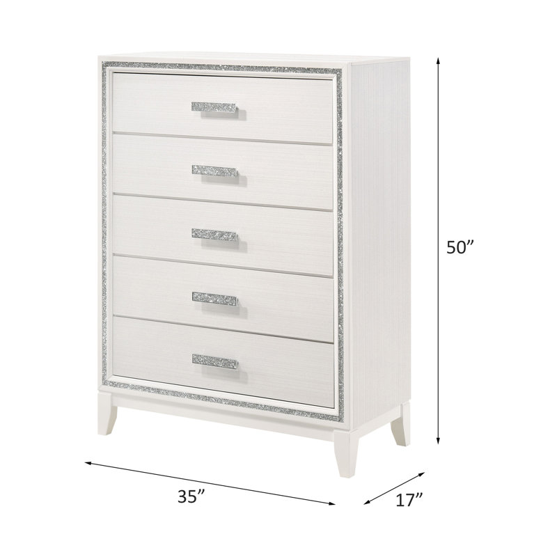 Commode à 5 tiroirs Jazel, Blanc