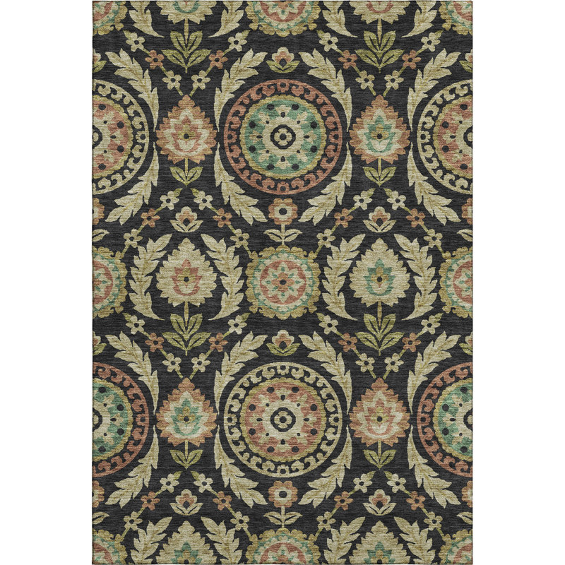 Premium Machine Washable Prisco Black Rug, Rectangle 10' x 14'