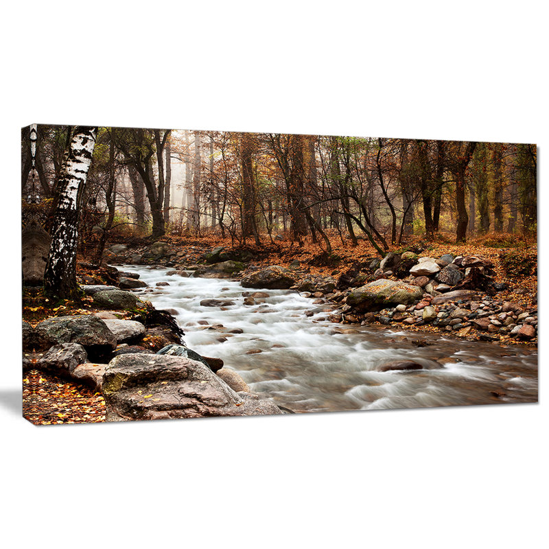 Photographie sur toile tendue - Stream in Autumn Forest, H 16 po x l 32 po x P 1 po