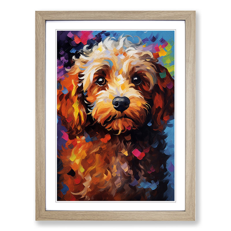 Cockapoo Abstract - Single Picture Frame Print on Wood, Oak Framed, 34cm H x 25cm W x 2cm D