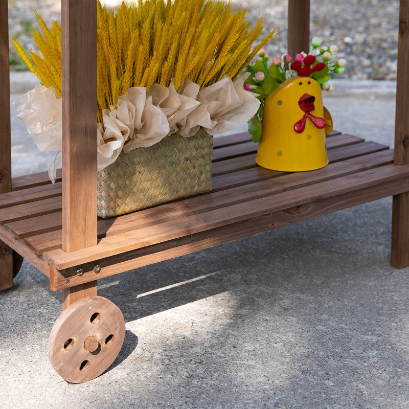 Outsunny 36'' Wooden Potting Bench Work Table With 2 Removable Wheels, Sink, Drawer & Large Storage Spaces, Brown, Brown