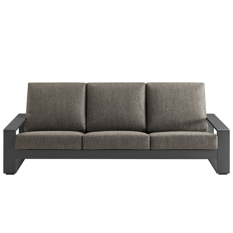Lirienne Outdoor Patio Aluminum Faux Wood Sofa, Gray, Smoke
