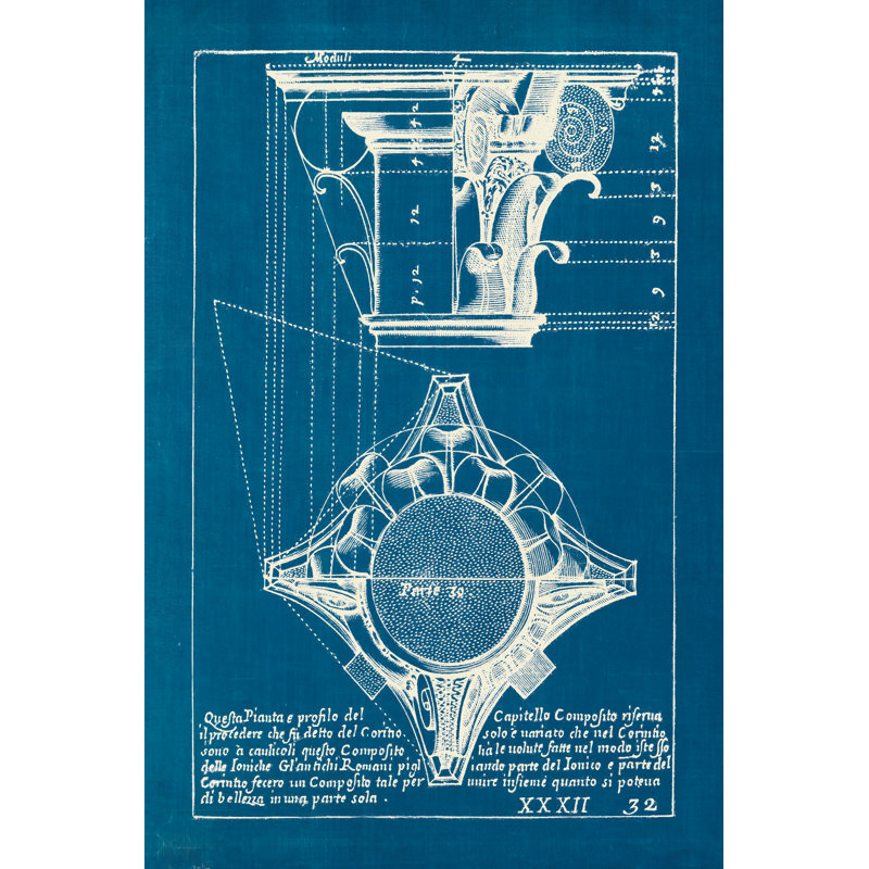 "Architectural Dessins X Blueprint" par Wild Apple Portfolio - impression sur toile tendue, H 18 po x l 12 po