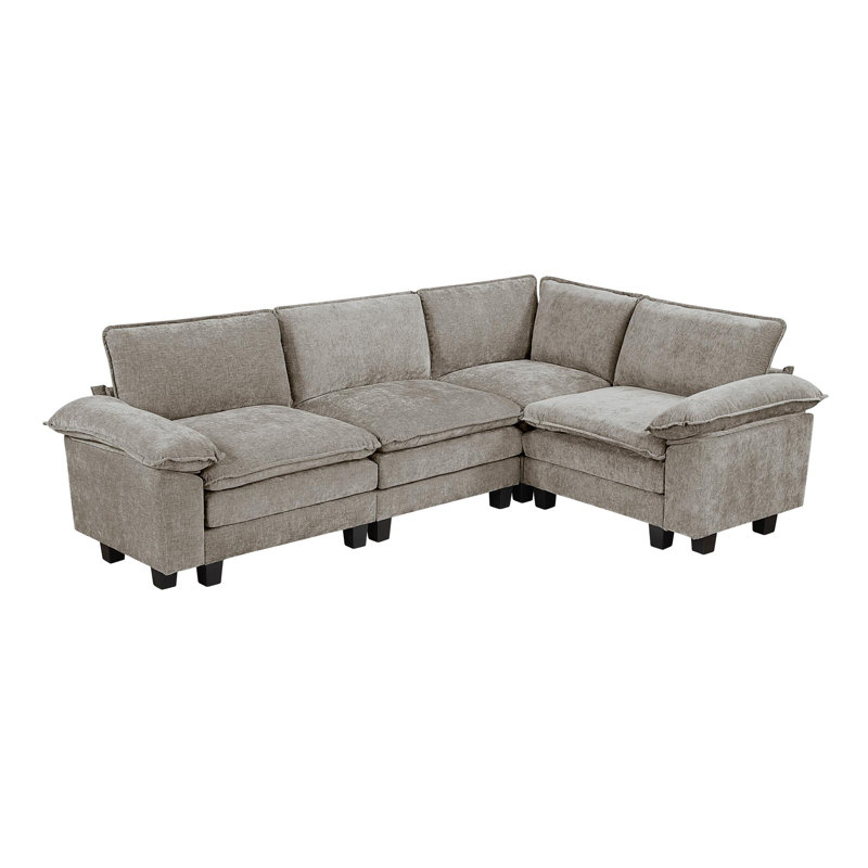 Canapé modulaire 4 pièces Modern, H 35 po x l 77 po x P 110,5 po, Orienté à droite, Brun gris / chenille étain