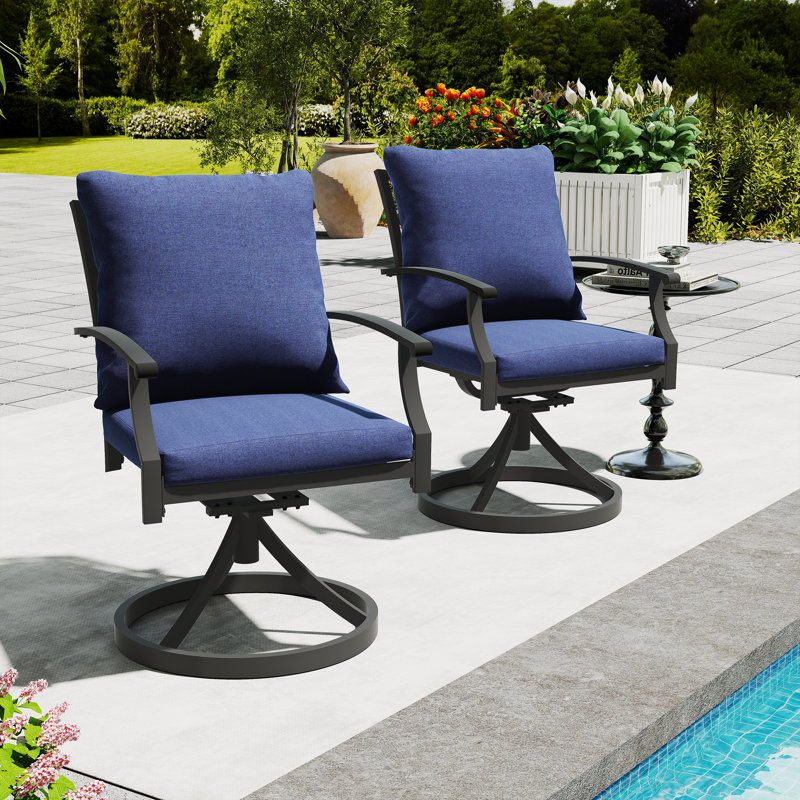 Chaises de patio en métal avec coussins bleus 2 pièces Maynard, Bleu