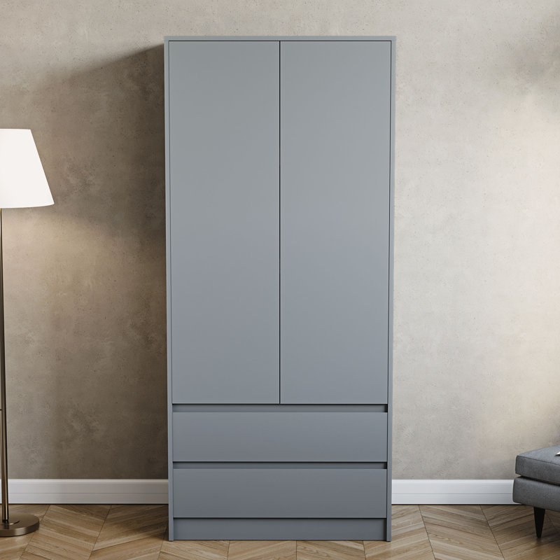 Cunha 2 Door MDF & Particleboard Wardrobe, Grey