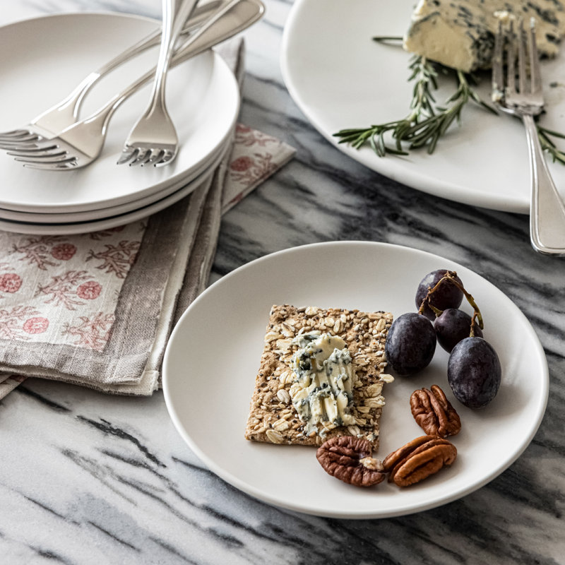 Over&Back Coupe Semi Hand-Finished Stoneware Appetizer Plates, White