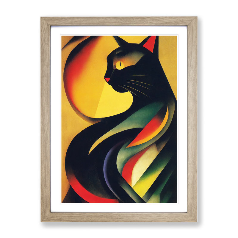 XV1022-2631X Magical Cat Abstract - Single Picture Frame Print, Oak, 64cm H x 46cm W x 2cm D