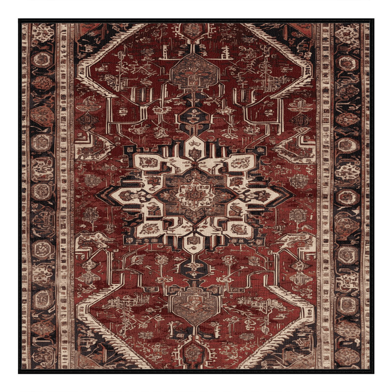 Tapis persan noir lavable à la machine, Carré 7 pi