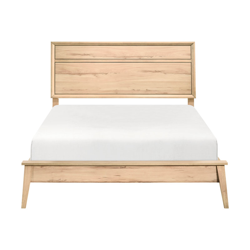 Grand lit classique de style classique Mid-Century, chêne naturel pour lit de chambre gracieux avec chêne, fusion et styles magnifiquement