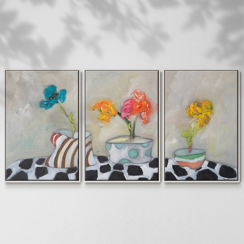 Three Amigos - Toile encadrée multi-pièces, H 40 po x l 78 po x P 2 po, Blanc