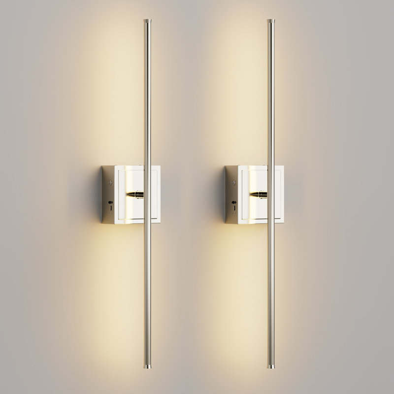 28'' Battery Operated Wall Sconces with Remote Control, 350° Rotated Wall Light Bar, Polished Nickel
