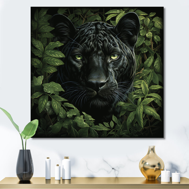 Feuillage jalonnant Panther - art mural panthère, Toile tendue, H 30 po x l 30 po x P 1,5 po
