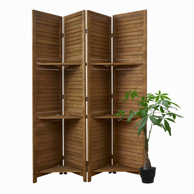Room Divider With Shelves, 5.6ft Folding Wood Screen With Double Hinges by Winston Porter