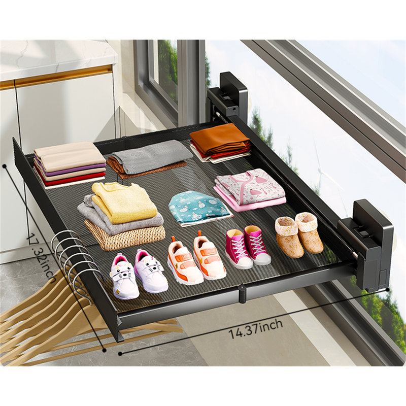 Aluminum Alloy Suction Cup No-Drill Retractable Clothes Rack, 17.32" H x 14.37" W x 3.66" D