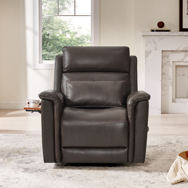 Top Grain Leather Power Lift Recliner With Massage & Heat & Foldable Tray Table, Brown