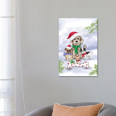 Christmas Dogs by MAKIKO - Wrapped Canvas Print