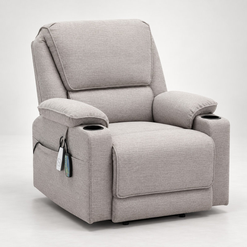 Fauteuil inclinable électrique rembourré de 84,3 cm (33,2 po) de largeur avec poches latérales de massage et de chauffage - Gris pâle