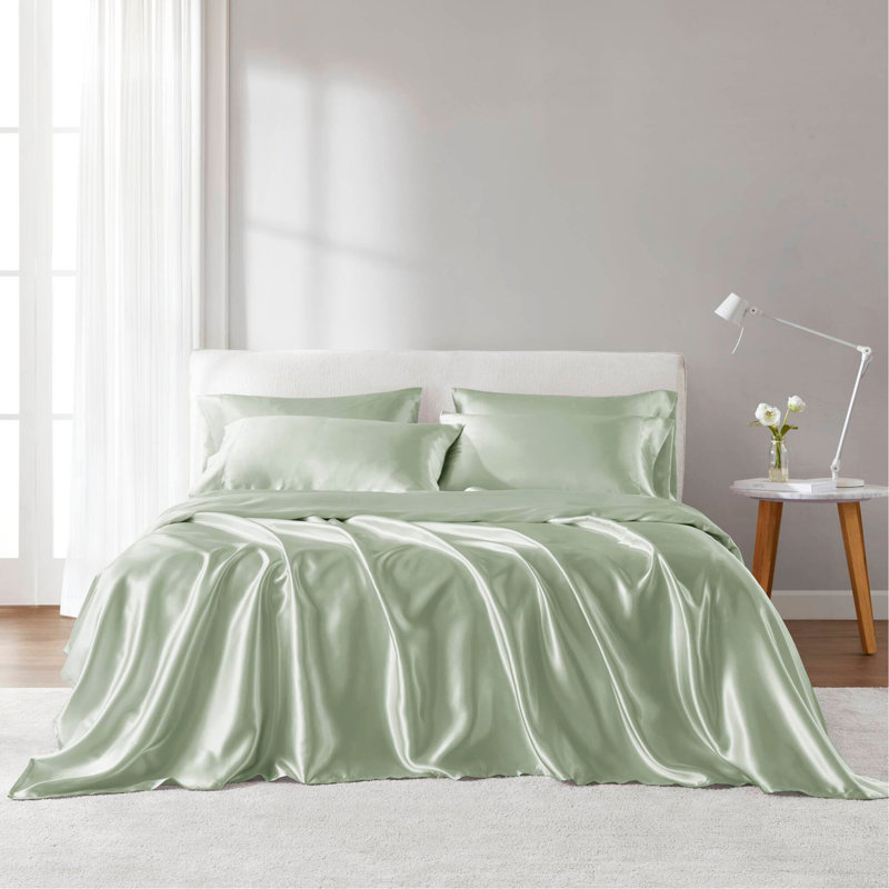 Ensemble de draps 4 pièces Luxury, Sauge, Couvre-lit simple + 3 pièces supplémentaires