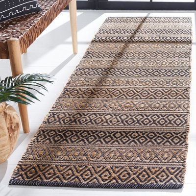 Avalyna Natural Fiber Flat Weave Jute/Cotton Geometric Rug in Black/Natural