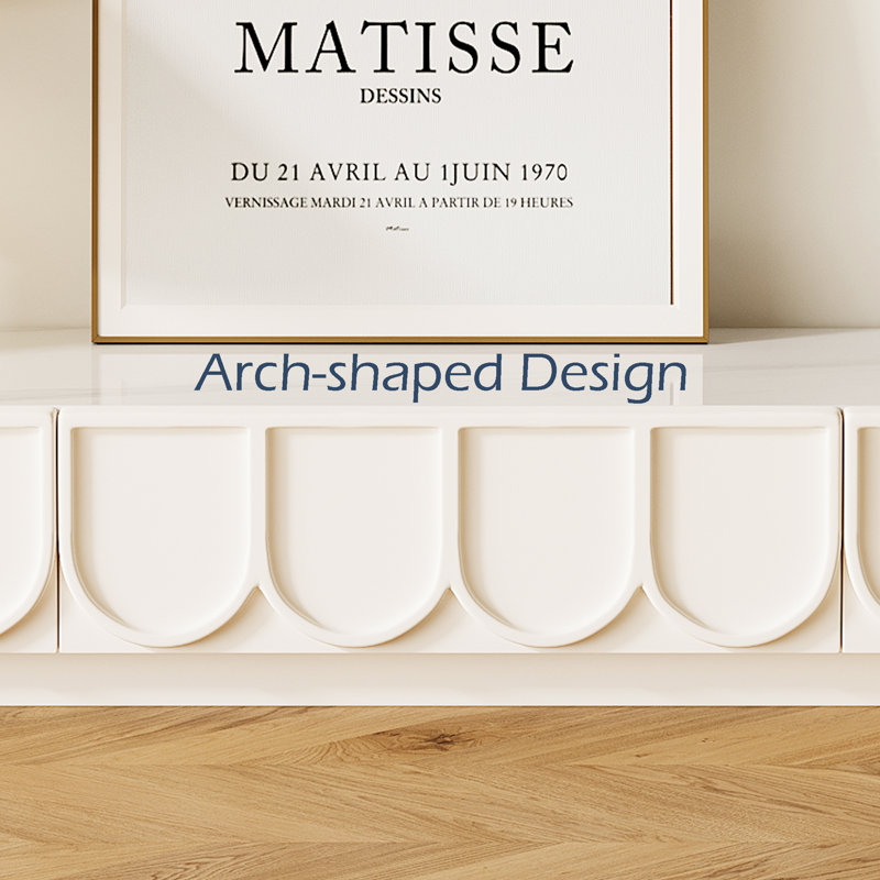  Modern Minimalist TV Stands, Cream Media Console with Drawers, White Glossy Sintered Stone Tabletop(No Assembly Needed)