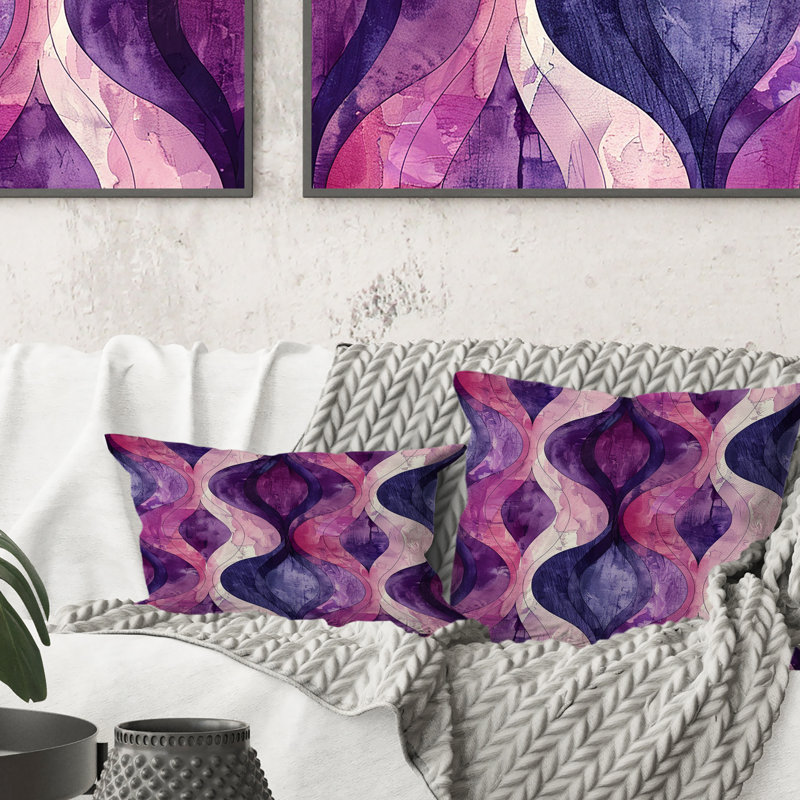 Coussin Mid-Century mauve rose, H 16 po x l 16 po