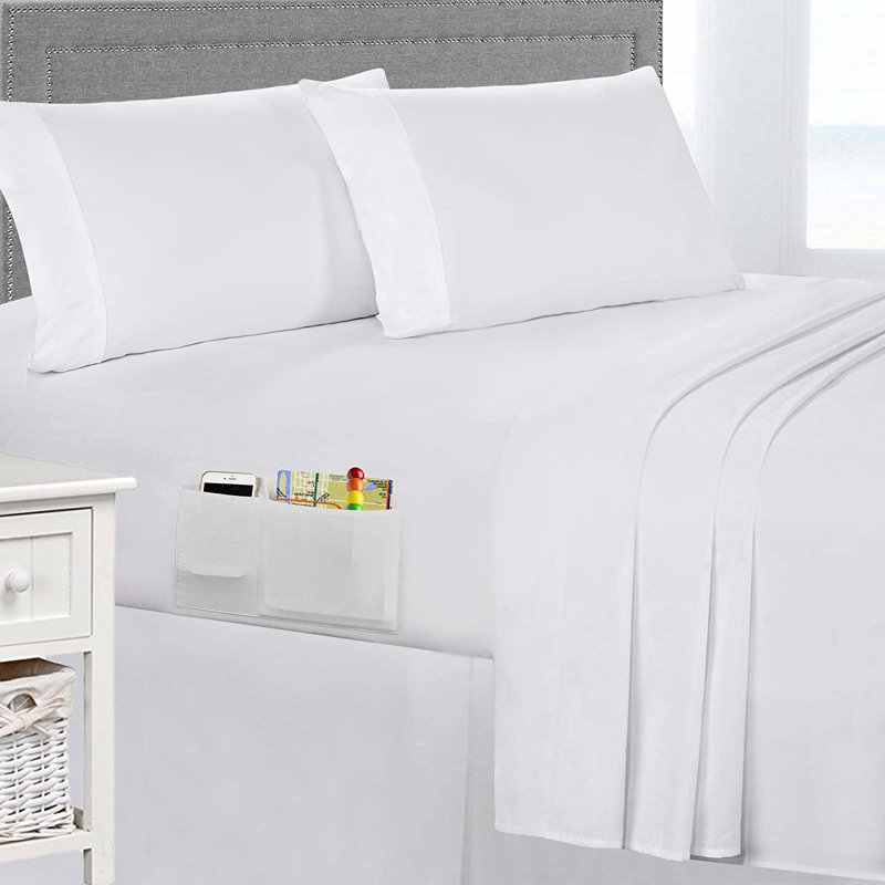 Ensemble de draps luxe Smart 4 pièce 1500 fils, blanc, Reine