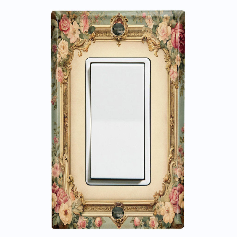 Couvercle de plaque d'interrupteur en métal; Bascule GFI à 1 bande de taille standard américaine avec bordure florale rétro