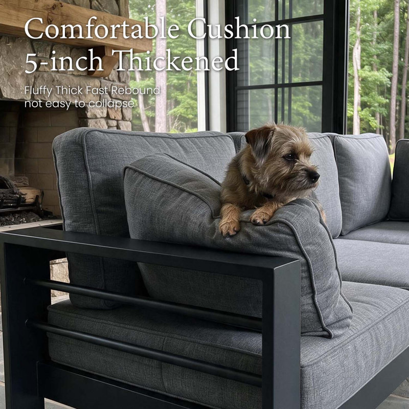 Alturas Standalone Product 4 Piece Sofa Seating Group With Cushions, Dark Gray/Gray