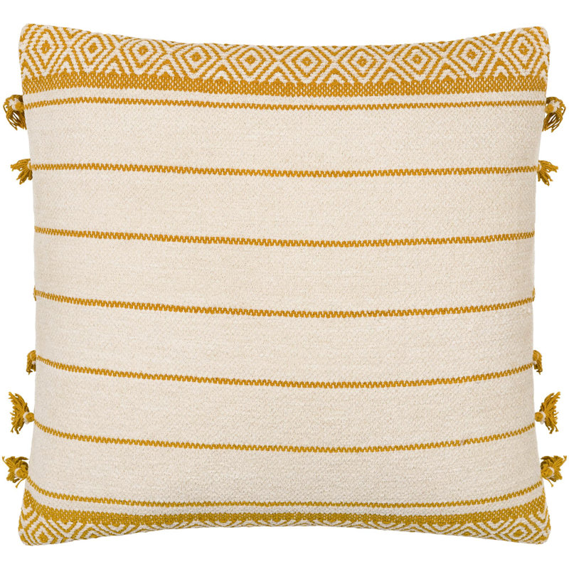 Fringed Cotton Throw Pillow, 18" x 18", No Fill