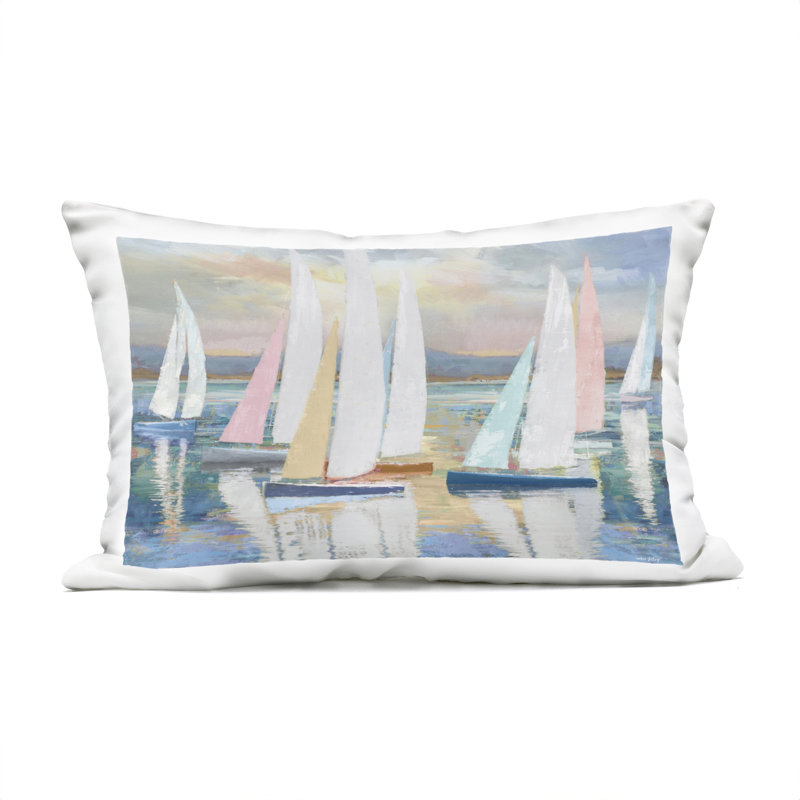 Abstract & Pastel Sailboat Fleet Design by Amber Sterling Outdoor Printed Pillow