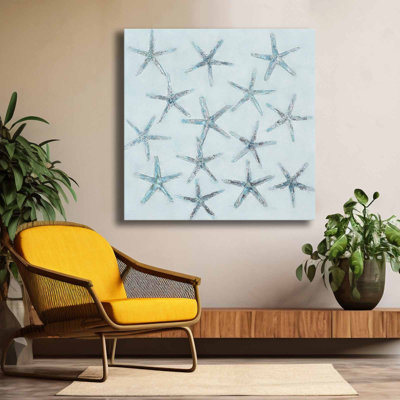 Art sur toile bleu, étoile de mer bleue