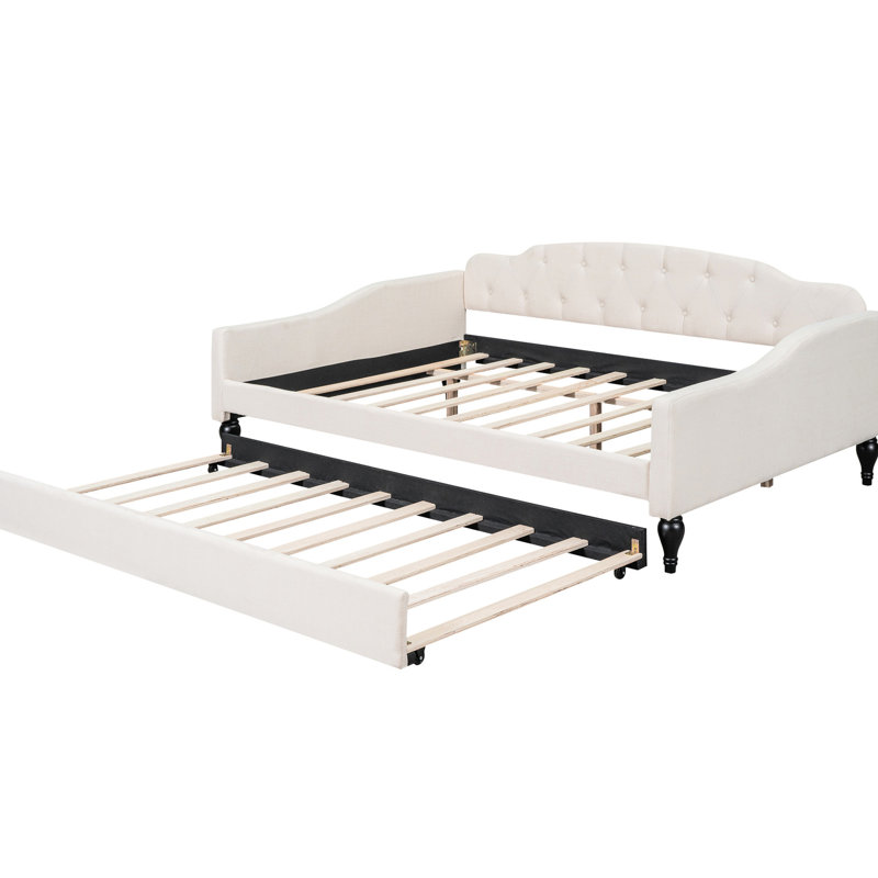 Lit de jour rembourré beige avec lit gigogne simple - Complète diverses décorations pleine grandeur en tissu d'ameublement stable et captivant